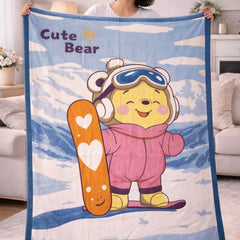 Lightweight Soft Plush Velvet Fleece 2 way Printed Blanket for 1 -7 Year Olds - Surf Bear