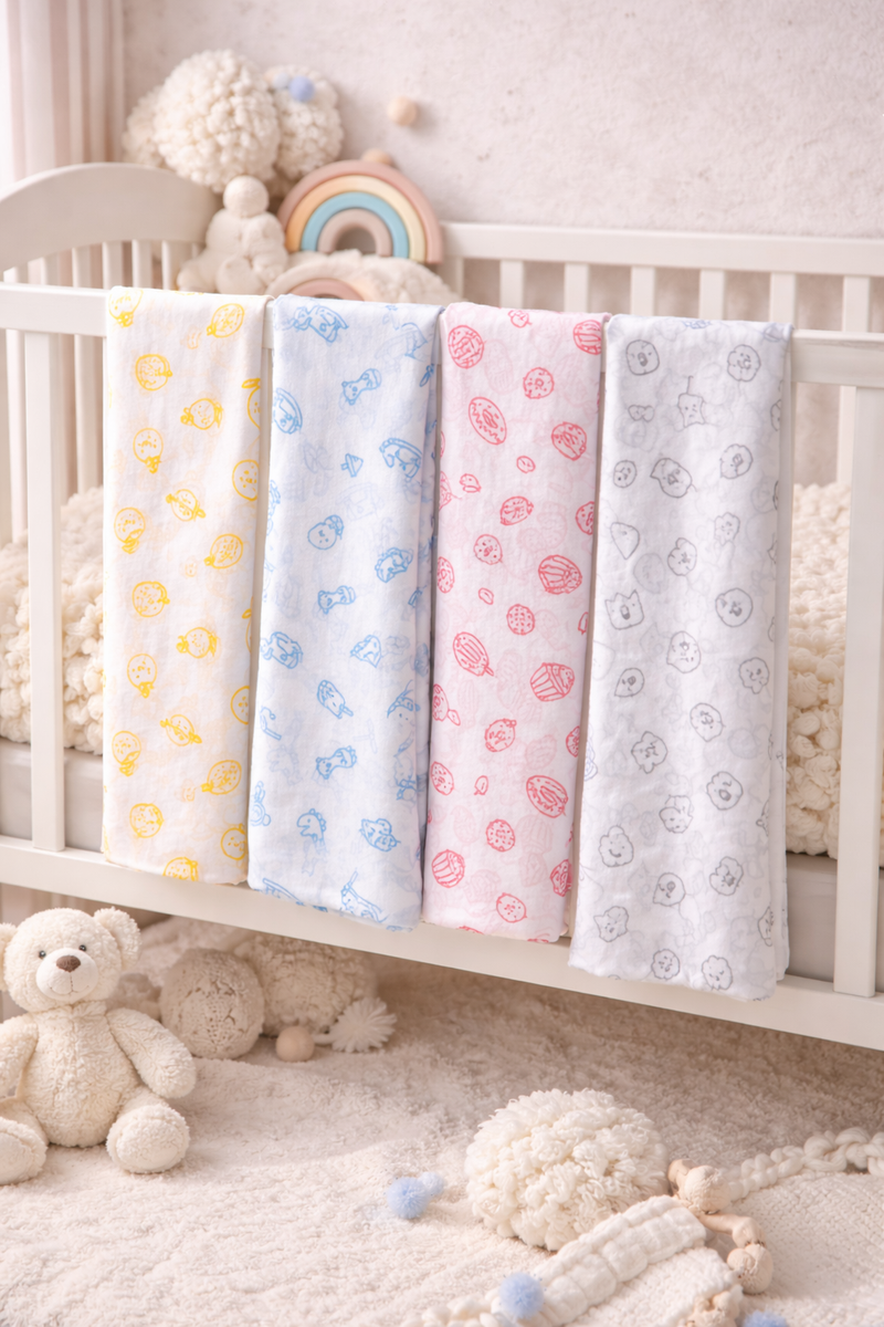 Set of 4 Fine Cotton Swaddles | Superfine Cotton - Gamma