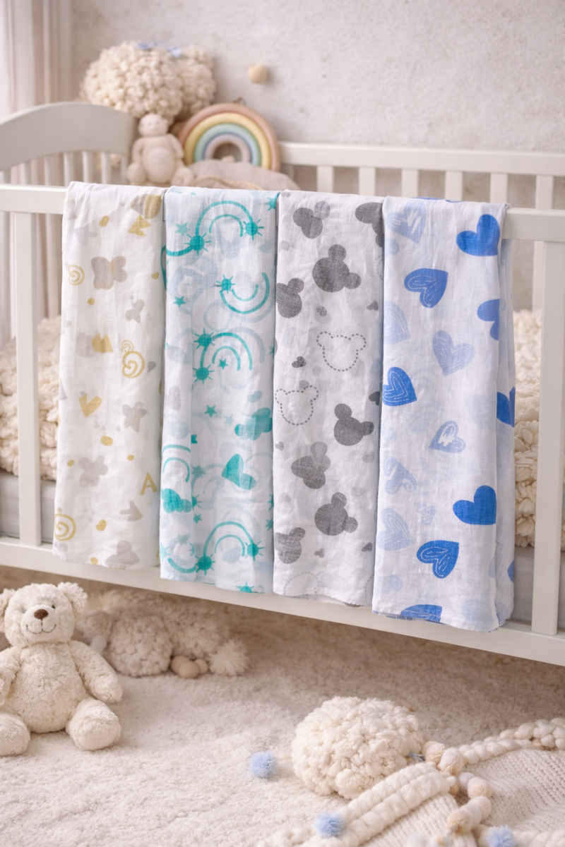 Set of 4 Fine Cotton Swaddles | Superfine Cotton - Alpha