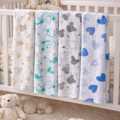 Set of 4 Fine Cotton Swaddles | Superfine Cotton - Alpha