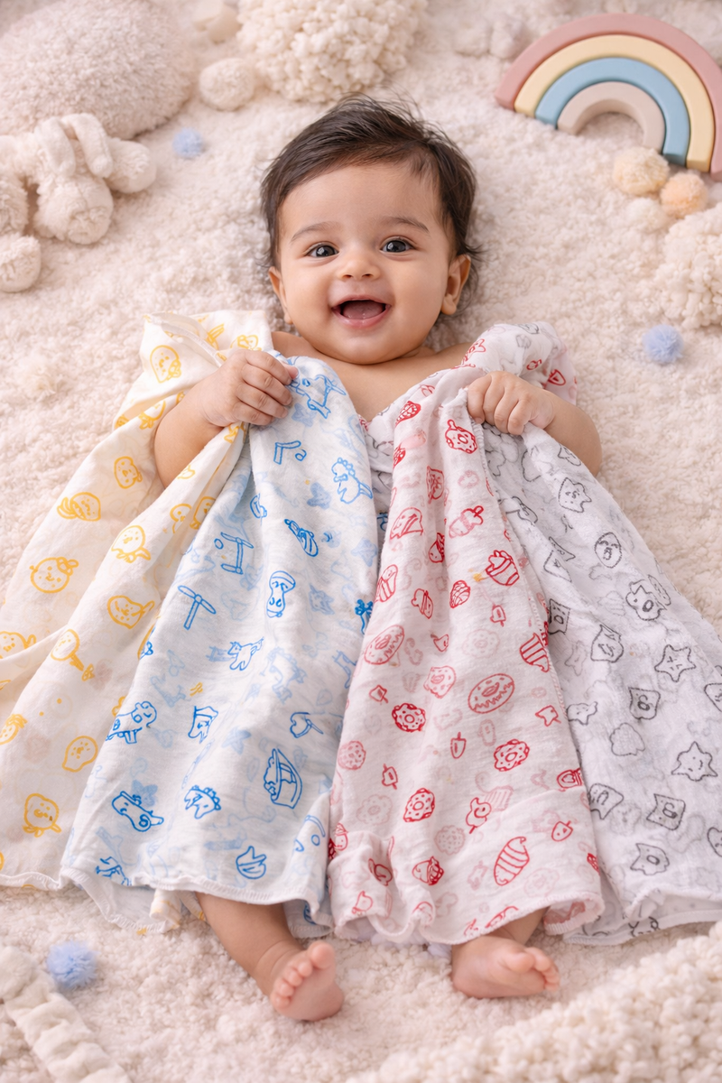 Set of 4 Fine Cotton Swaddles | Superfine Cotton - Gamma