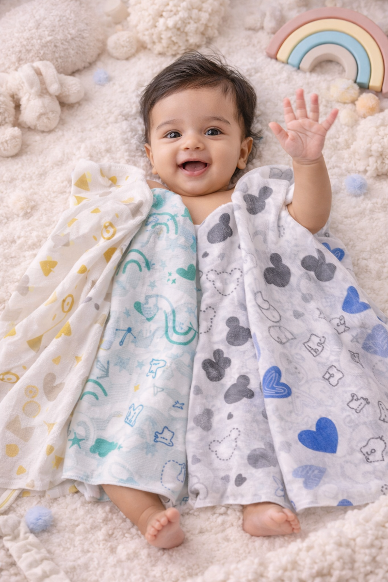 Set of 4 Fine Cotton Swaddles | Superfine Cotton - Alpha