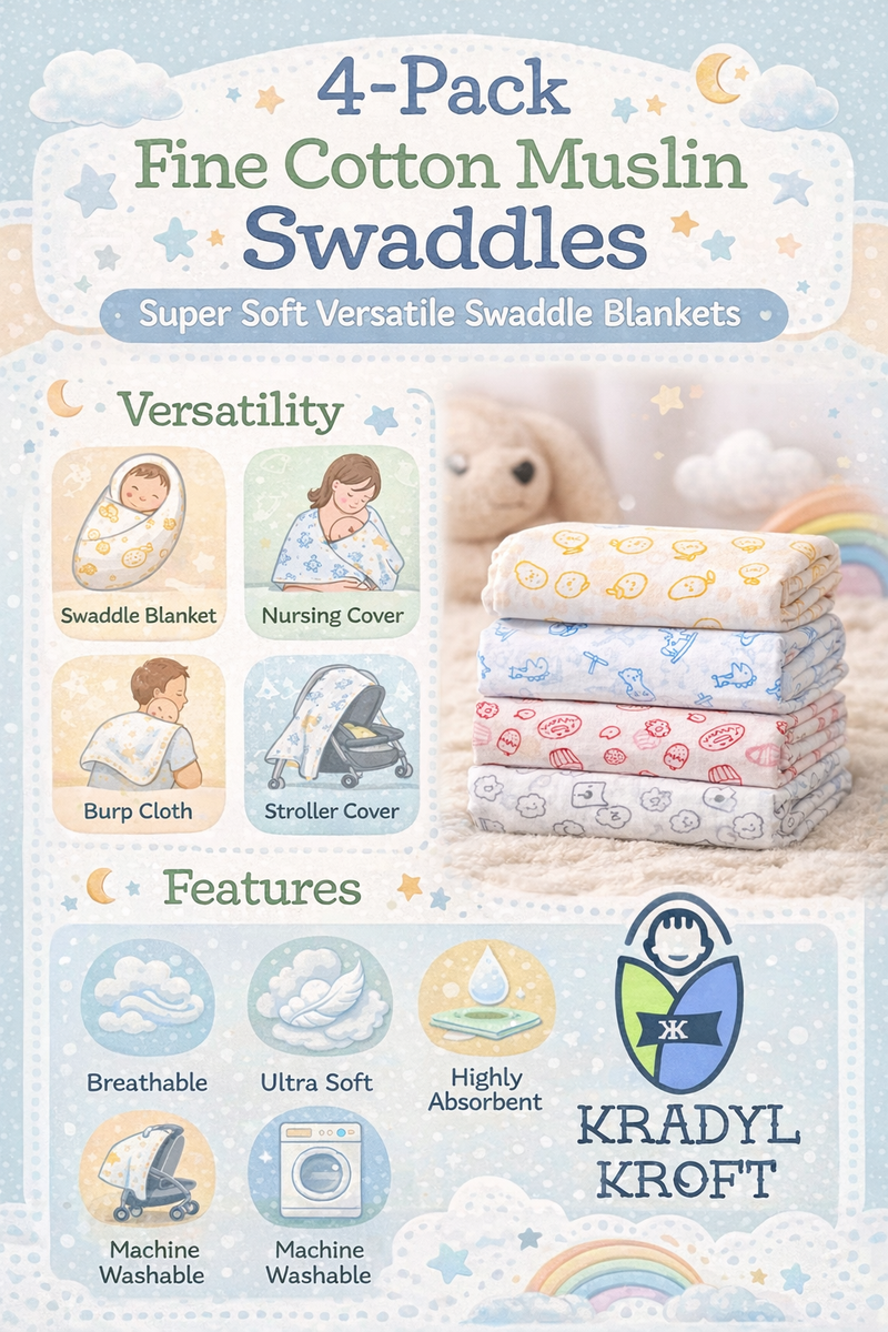 Set of 4 Fine Cotton Swaddles | Superfine Cotton - Alpha