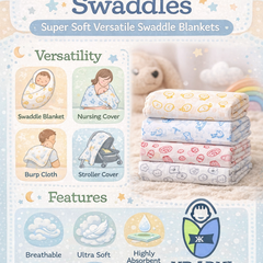 Set of 4 Fine Cotton Swaddles | Superfine Cotton - Gamma
