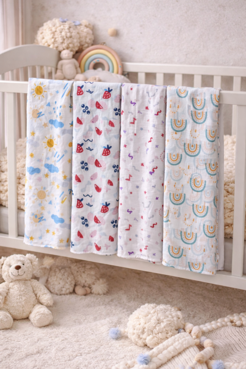 Set of 4 Fine Cotton Swaddles | Superfine Cotton - Beta