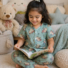 Teal Koala |Half Sleeves| Checkered Muslin| Soft Unisex Muslin Set for New Born to 6 Years