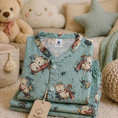 Teal Koala |Half Sleeves| Checkered Muslin| Soft Unisex Muslin Set for New Born to 6 Years
