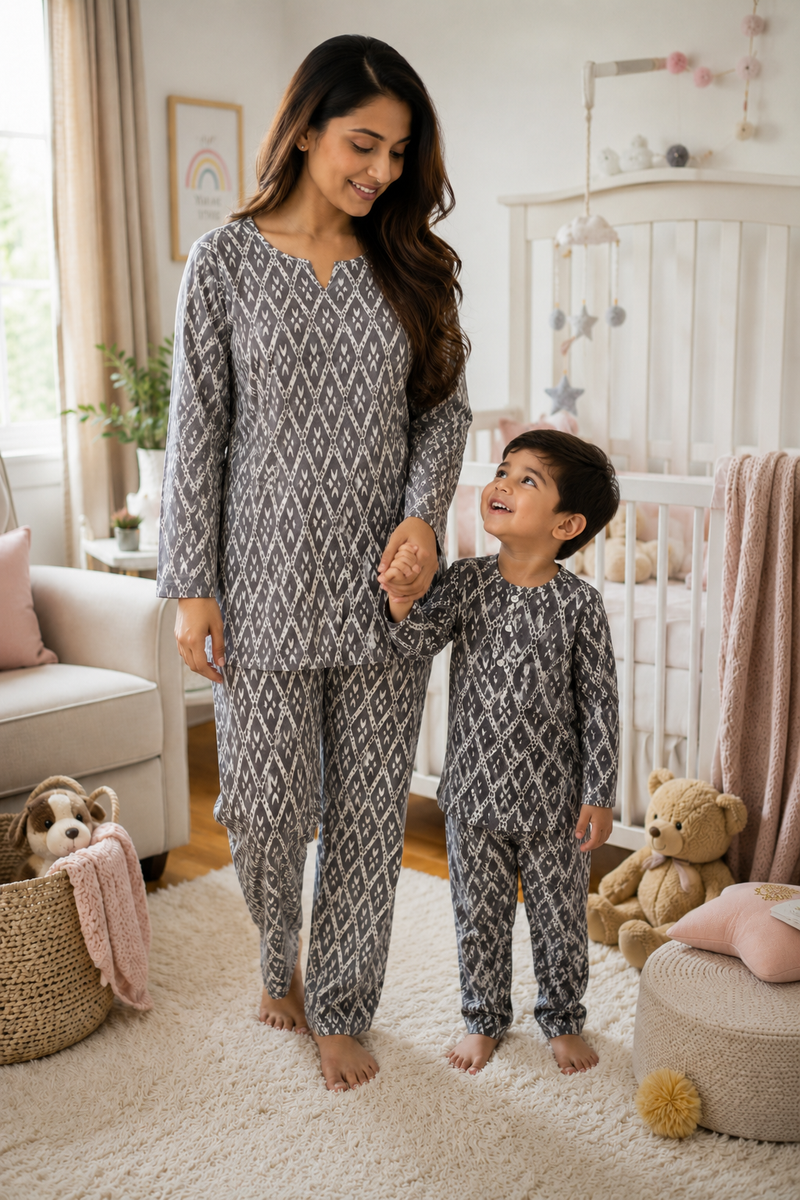 Grey Hex Mom and Baby Coord Set