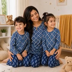 Blue Hex - Mom and Baby 100% Cotton Twinning Set