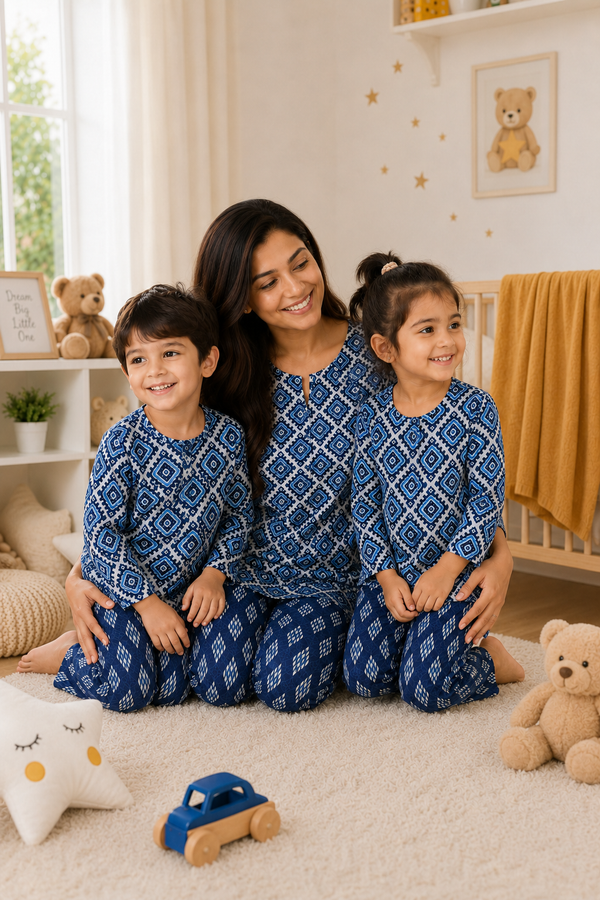 Blue Hex - Mom and Baby 100% Cotton Twinning Set