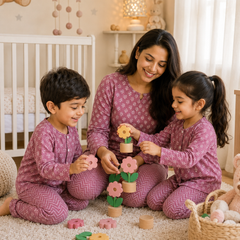 Lilac Motif - Mom and Baby 100% Cotton Twinning Set