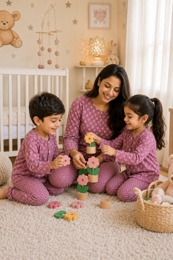 Lilac Motif - Mom and Baby 100% Cotton Twinning Set