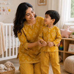 Mustard Motif- Mom and Baby 100% Cotton Twinning Set