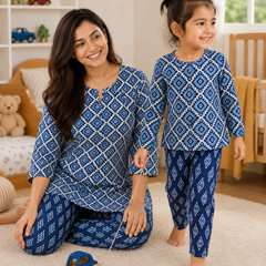 Blue Hex - Mom and Baby 100% Cotton Twinning Set