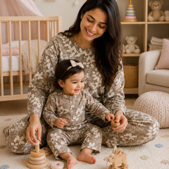 Beige Floral - Mom and Baby 100% Cotton Twinning Set