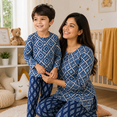 Blue Hex - Mom and Baby 100% Cotton Twinning Set