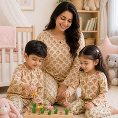 Orange Motif - Mom and Baby 100% Cotton Twinning Set