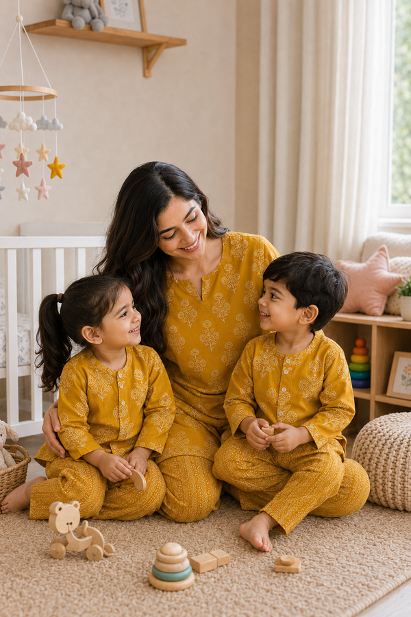 Mustard Motif- Mom and Baby 100% Cotton Twinning Set