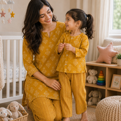Mustard Motif- Mom and Baby 100% Cotton Twinning Set