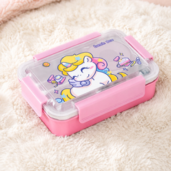 Little Unicorn 3 Compartment 750 ML Stainless Steel Lunch Box for School Leak Proof Bento Tiffin Box with Handle, SUS304 Steel Lunch Box