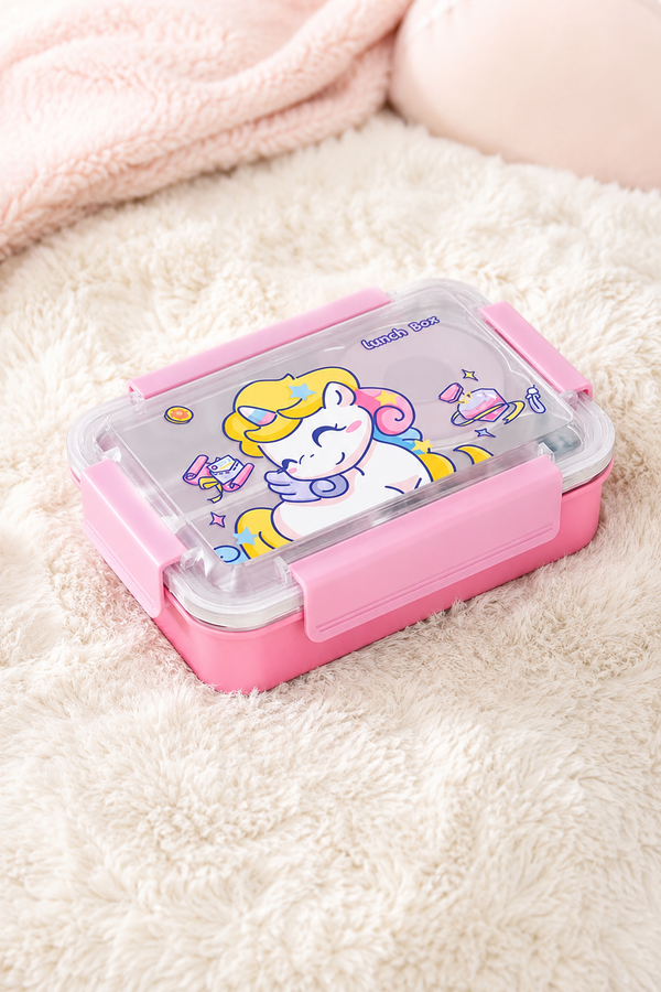 Little Unicorn 3 Compartment 750 ML Stainless Steel Lunch Box for School Leak Proof Bento Tiffin Box with Handle, SUS304 Steel Lunch Box