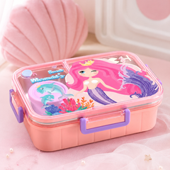 Merrmaid 3 Compartment 750 ML Stainless Steel Lunch Box for School Leak Proof Bento Tiffin Box with Handle, SUS304 Steel Lunch Box
