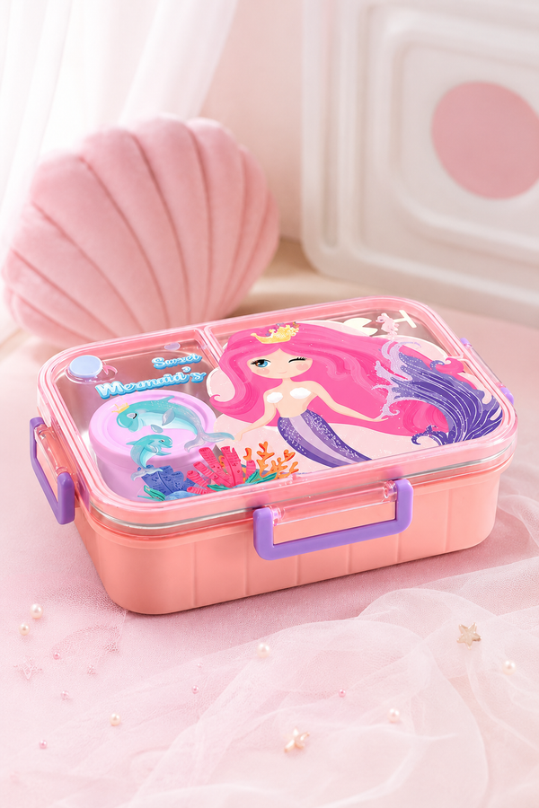 Merrmaid 3 Compartment 750 ML Stainless Steel Lunch Box for School Leak Proof Bento Tiffin Box with Handle, SUS304 Steel Lunch Box