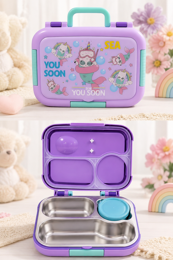 Sea You Compartment 750 ML Stainless Steel Lunch Box for School Leak Proof Bento Tiffin Box with Handle, SUS304 Steel Lunch Box
