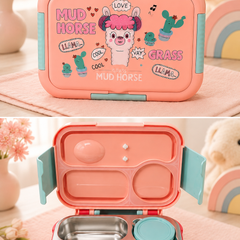 Lama 3 Compartment 750 ML Stainless Steel Lunch Box for School Leak Proof Bento Tiffin Box with Handle, SUS304 Steel Lunch Box