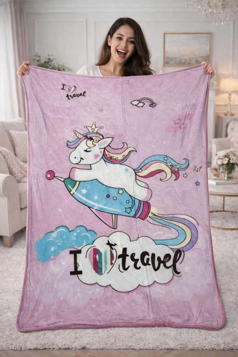 Lightweight Soft Plush Velvet Fleece 2 way Printed Blanket for 1 -7 Year Olds - Travel