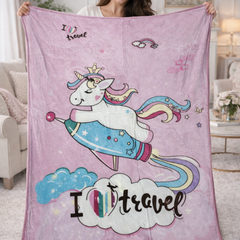 Lightweight Soft Plush Velvet Fleece 2 way Printed Blanket for 1 -7 Year Olds - Travel