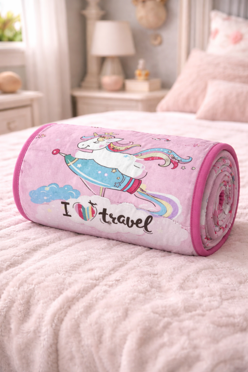 Lightweight Soft Plush Velvet Fleece 2 way Printed Blanket for 1 -7 Year Olds - Travel