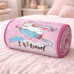 Lightweight Soft Plush Velvet Fleece 2 way Printed Blanket for 1 -7 Year Olds - Travel