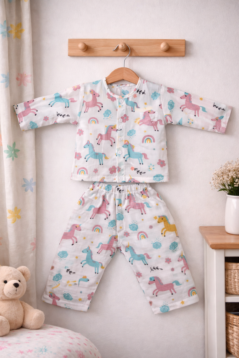 Unicorn Bliss | Checkered Muslin | Soft Unisex Muslin Set for New Born to 6 Years