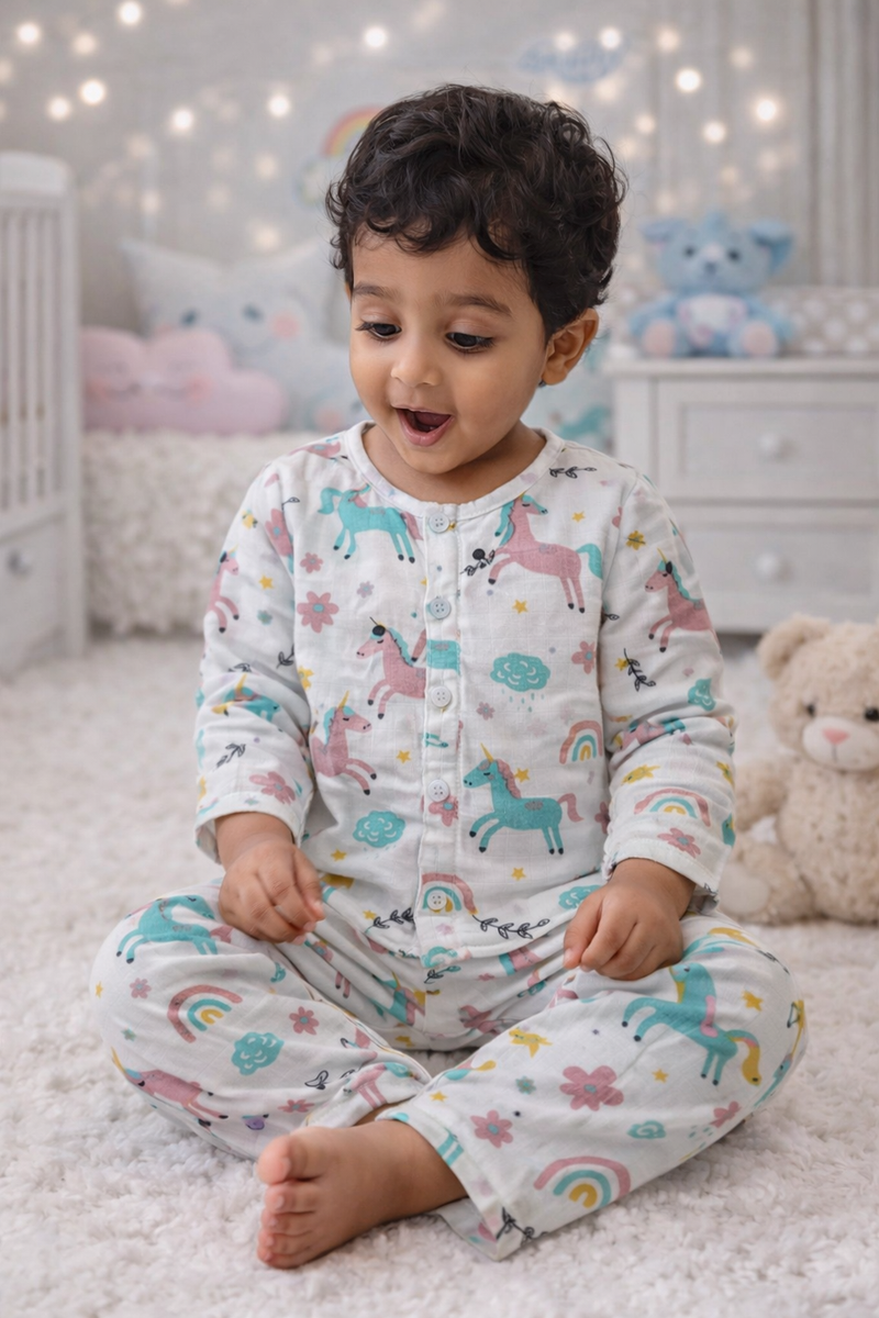 Unicorn Bliss | Checkered Muslin | Soft Unisex Muslin Set for New Born to 6 Years