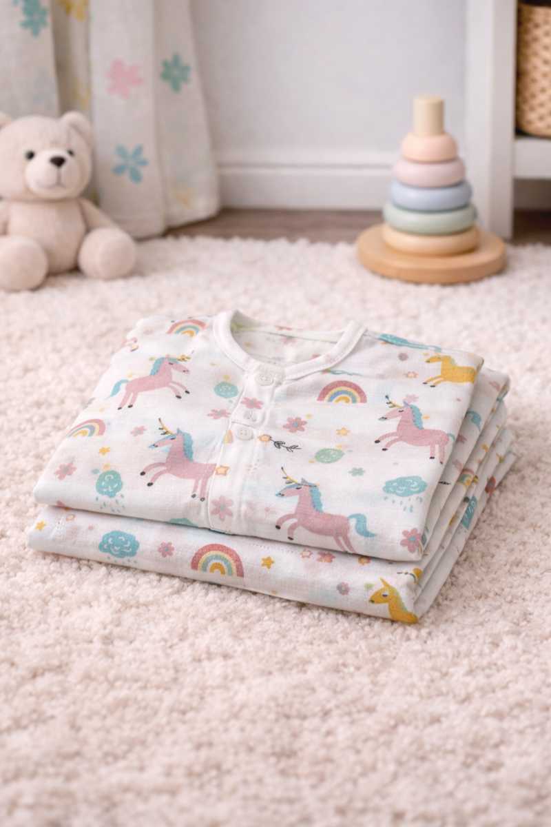 Unicorn Bliss | Checkered Muslin | Soft Unisex Muslin Set for New Born to 6 Years