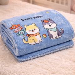 Kradyl Kroft Plush Double Layered Velvet with Two Side Printed Kids Blanket - Sweet Puppy Blue