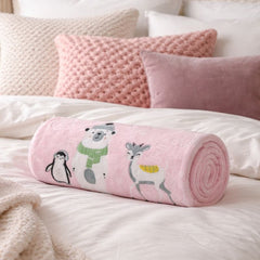 Kradyl Kroft Plush Double Layered Velvet with Two Side Printed Kids Blanket - Pink Panda
