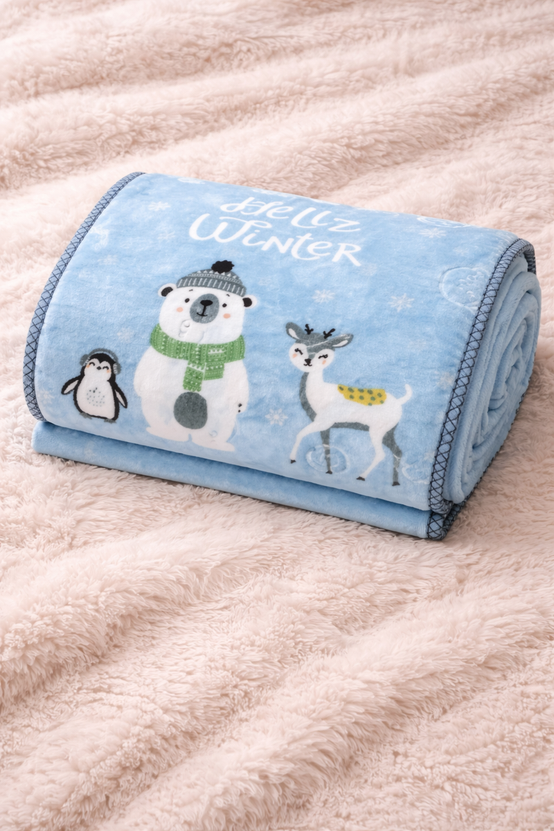 Kradyl Kroft Plush Double Layered Velvet with Two Side Printed Kids Blanket - Blue Panda