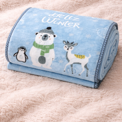 Kradyl Kroft Plush Double Layered Velvet with Two Side Printed Kids Blanket - Blue Panda