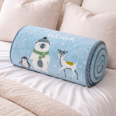 Kradyl Kroft Plush Double Layered Velvet with Two Side Printed Kids Blanket - Blue Panda