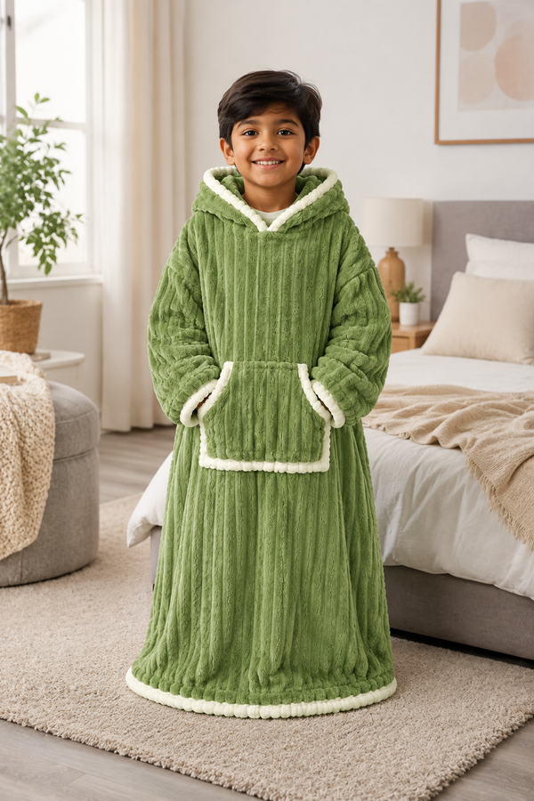 Green Plush - KK × Coozly Coozlies™ – Plush Wearable Blanket for Kids | The Cozy Hug They Can Wear
