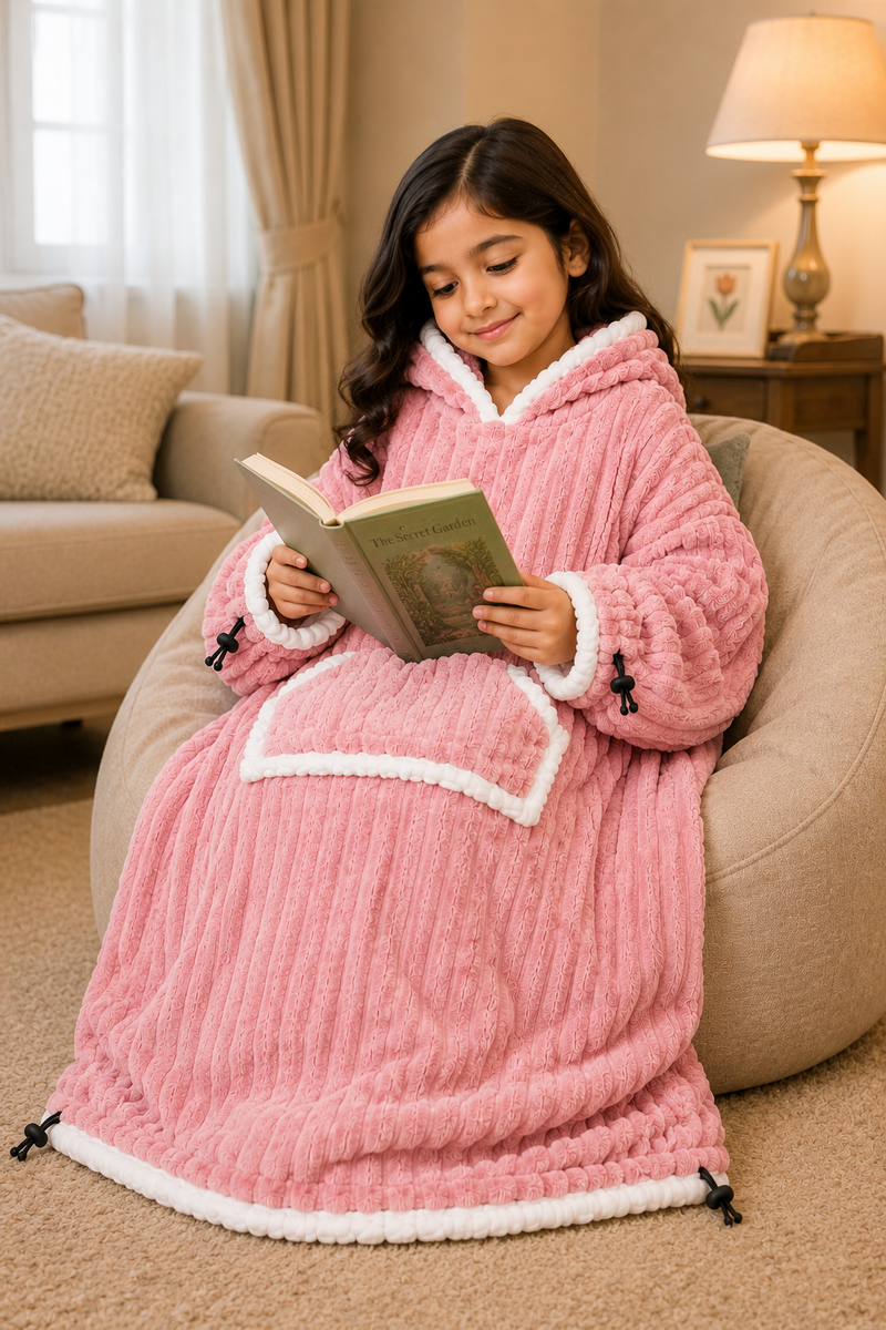 Pink Plush - KK × Coozly Coozlies™ – Plush Wearable Blanket for Kids | The Cozy Hug They Can Wear