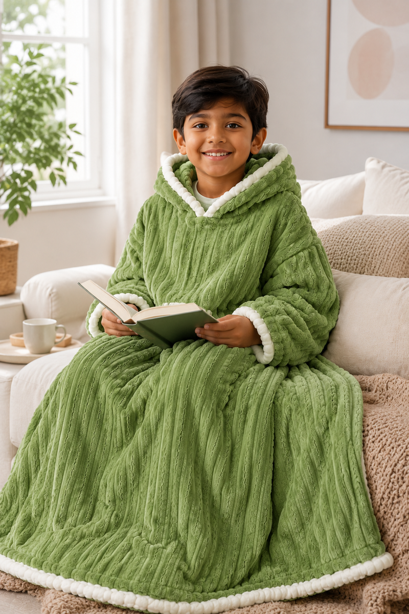 Green Plush - KK × Coozly Coozlies™ – Plush Wearable Blanket for Kids | The Cozy Hug They Can Wear