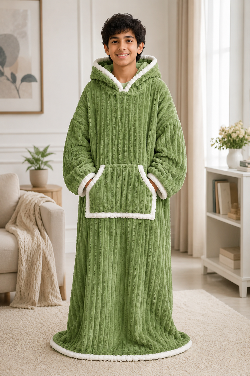 Green Plush - KK × Coozly Coozlies™ – Plush Wearable Blanket for Kids | The Cozy Hug They Can Wear