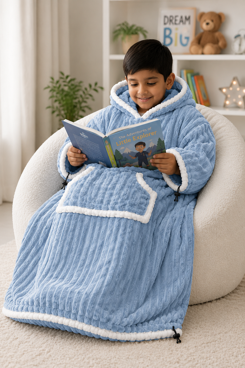Blue Plush - KK × Coozly Coozlies™ – Plush Wearable Blanket for Kids | The Cozy Hug They Can Wear