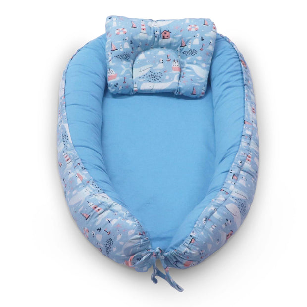 Kradyl Kroft Baby Boat Bed for Babies & Infants | Portable Baby Bedding Set with Pillow | Removable Covers | Double Side Baby Sleeping Bed | Baby Sleeping Pod (Whale)