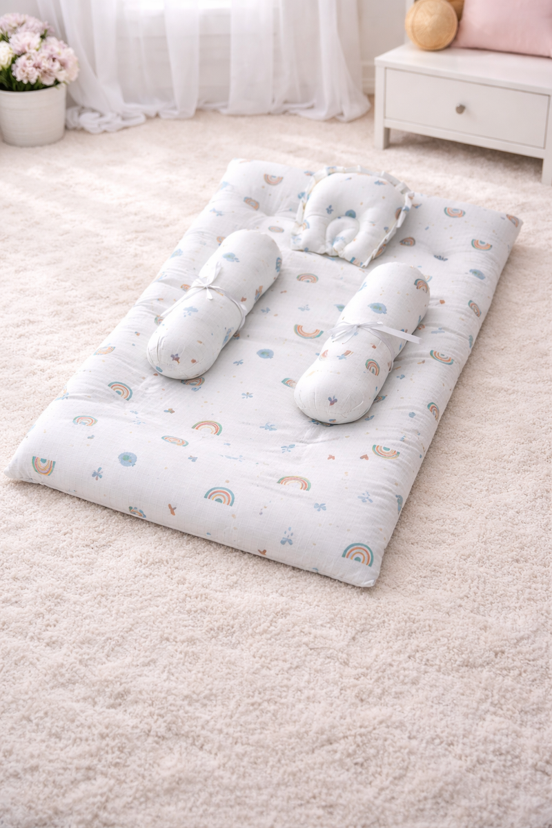 4 Pcs Muslin Bedding Set for 0 to 6 Months - White Rainbow