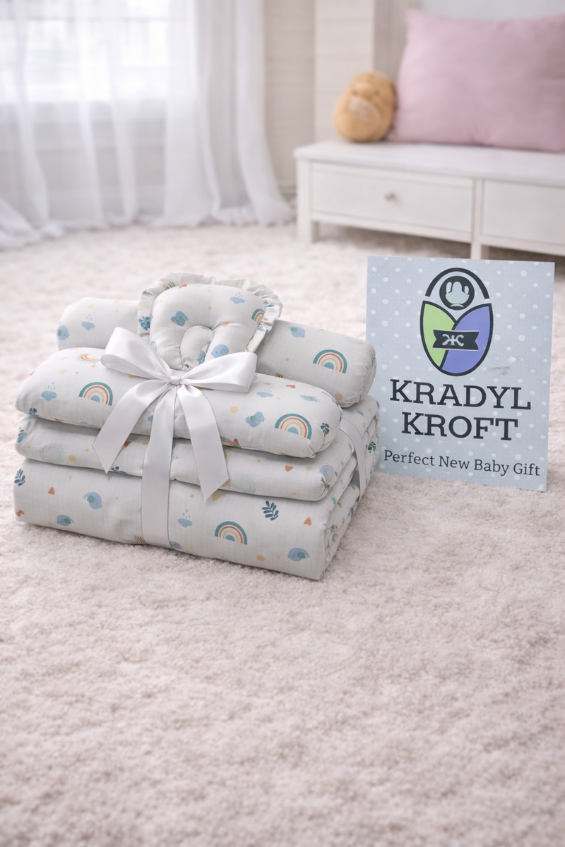 4 Pcs Muslin Bedding Set for 0 to 6 Months - White Rainbow