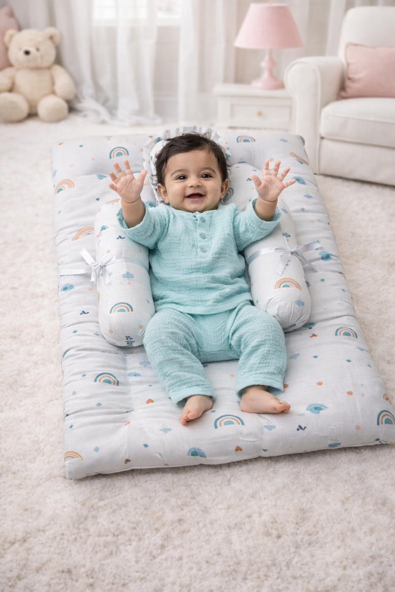 4 Pcs Muslin Bedding Set for 0 to 6 Months - White Rainbow